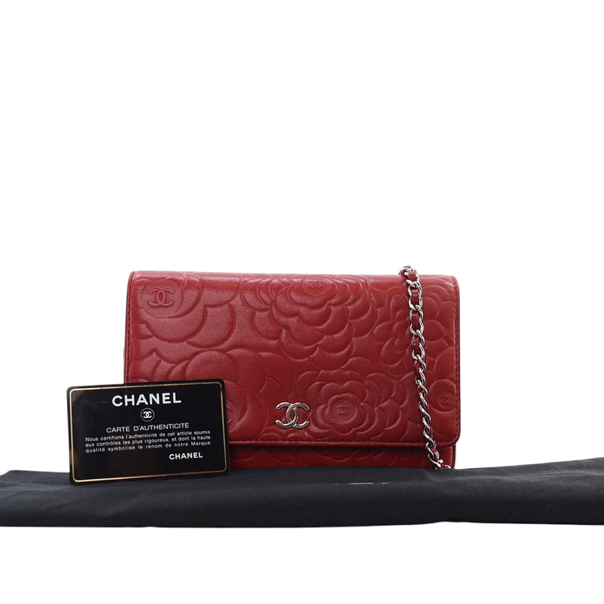 Chanel CC Embossed Lambskin Camellia Wallet On Chain