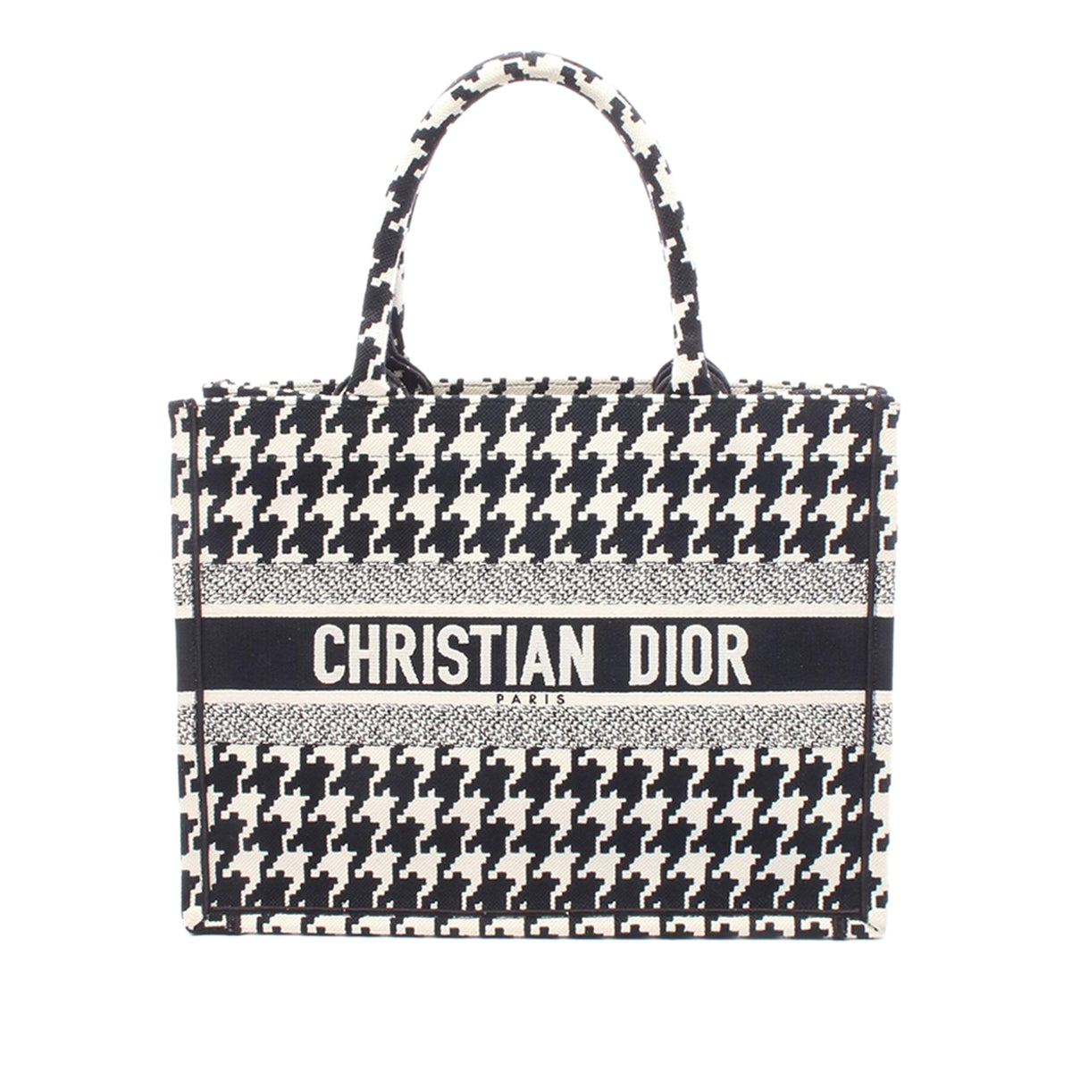 Dior Medium Macro Houndstooth Book Tote — Black