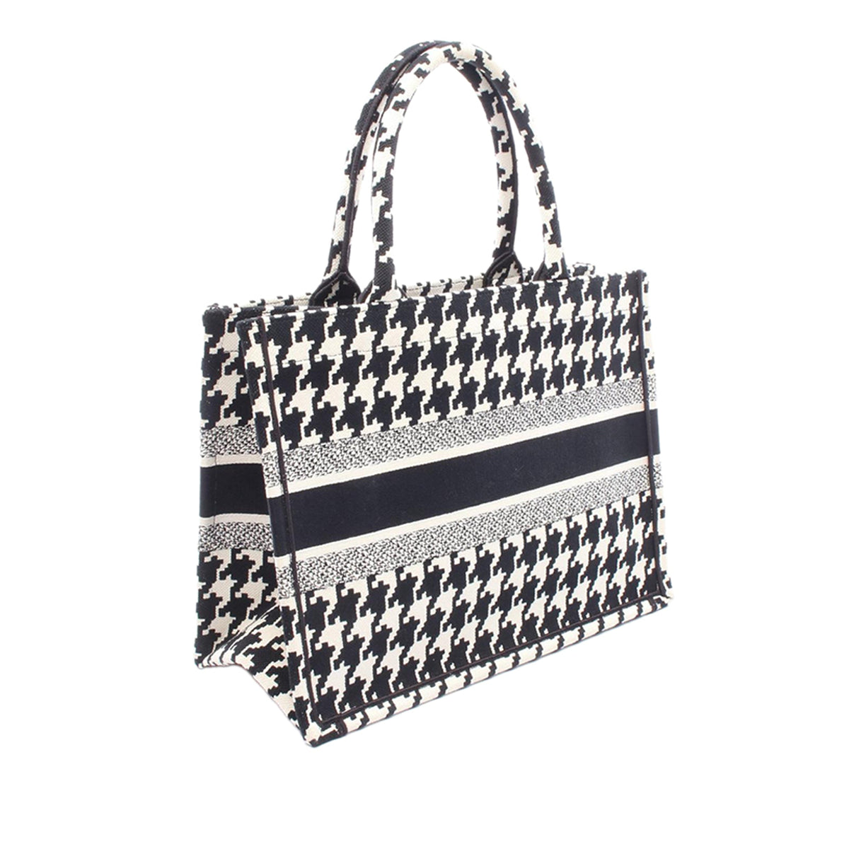 Dior Medium Macro Houndstooth Book Tote — Black