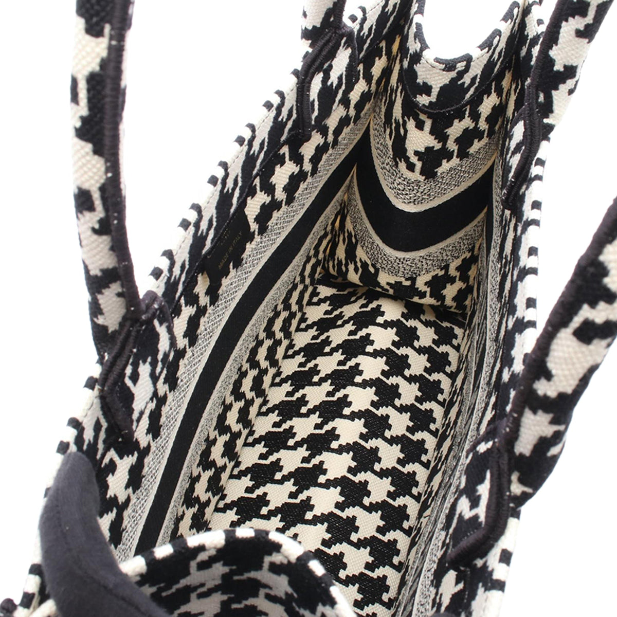 Dior Medium Macro Houndstooth Book Tote — Black