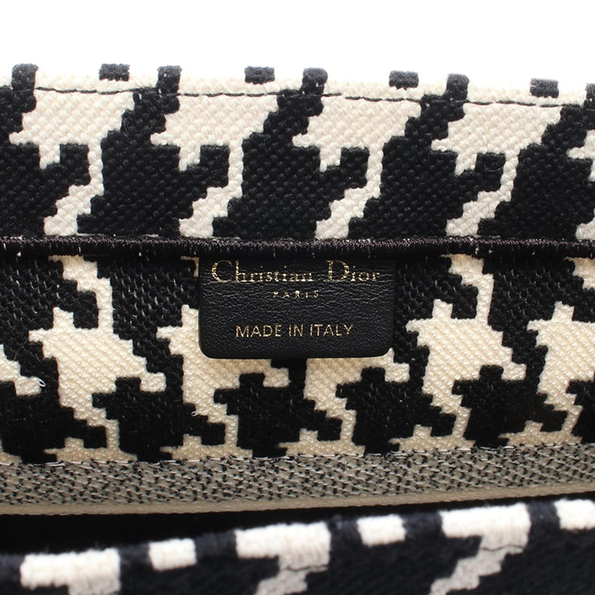 Dior Medium Macro Houndstooth Book Tote — Black