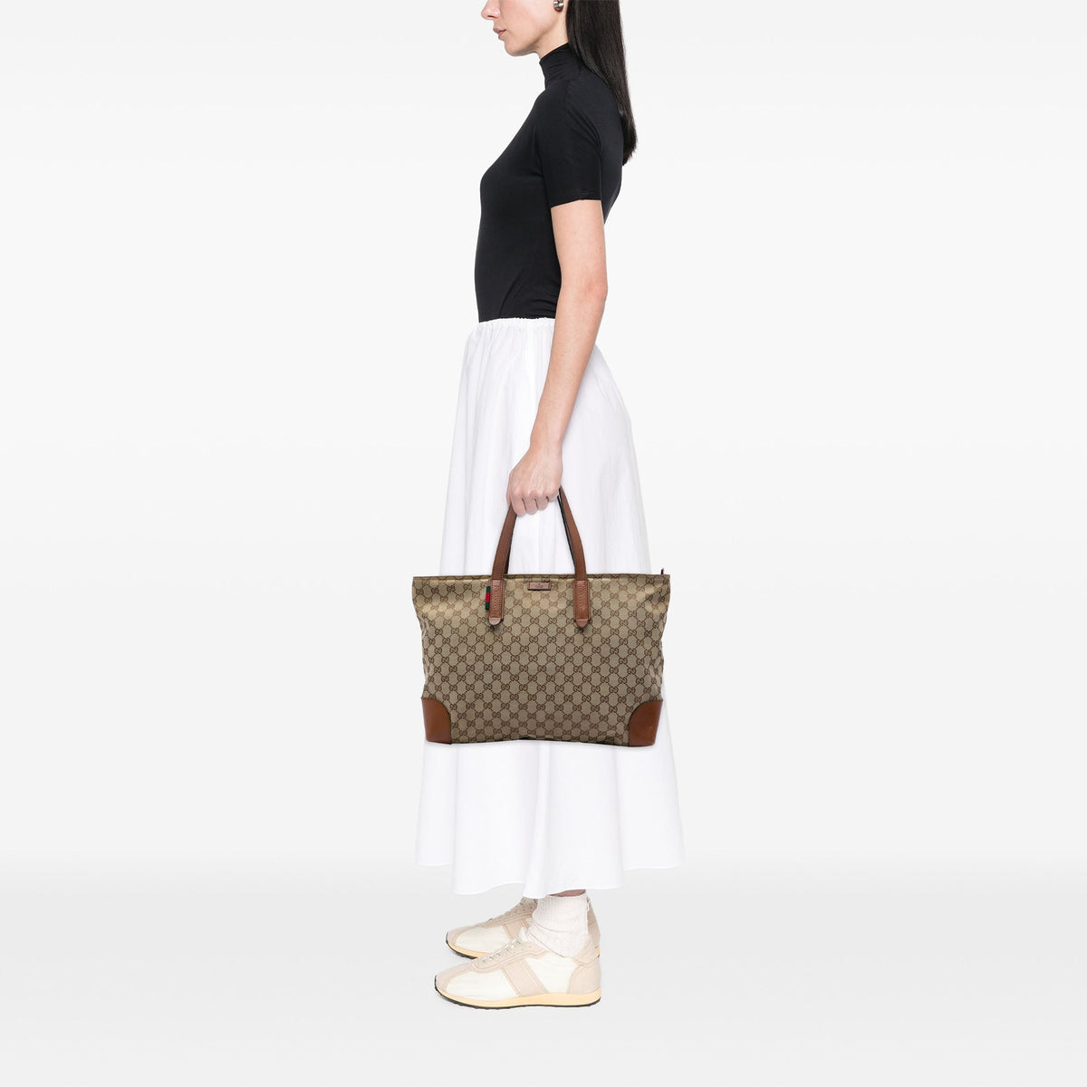 Gucci GG Canvas Web Tote — Beige