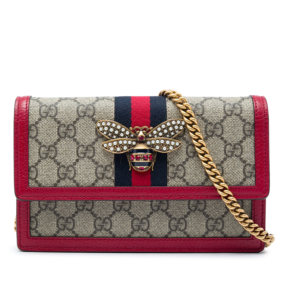 Gucci GG Supreme Queen Margaret Wallet on Chain — Beige