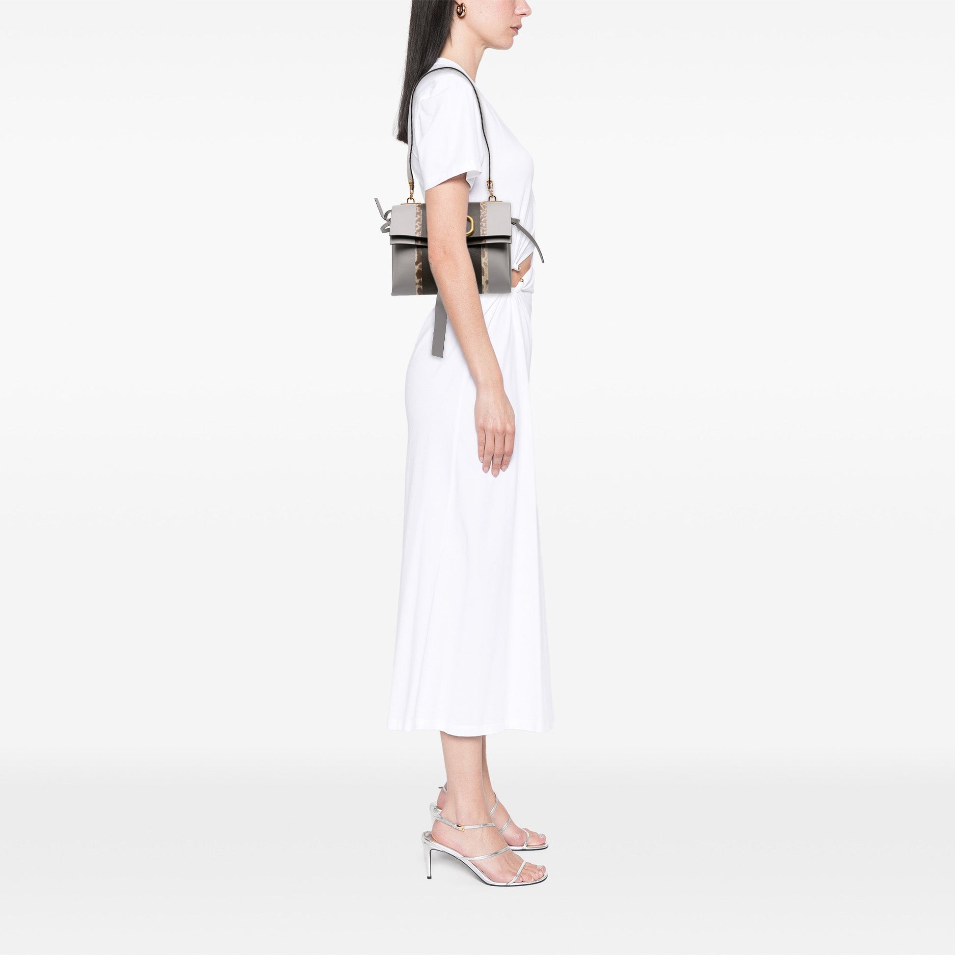 Valentino Small Watersnake Trimmed Colorblock Calfskin Vring Shoulder Bag
