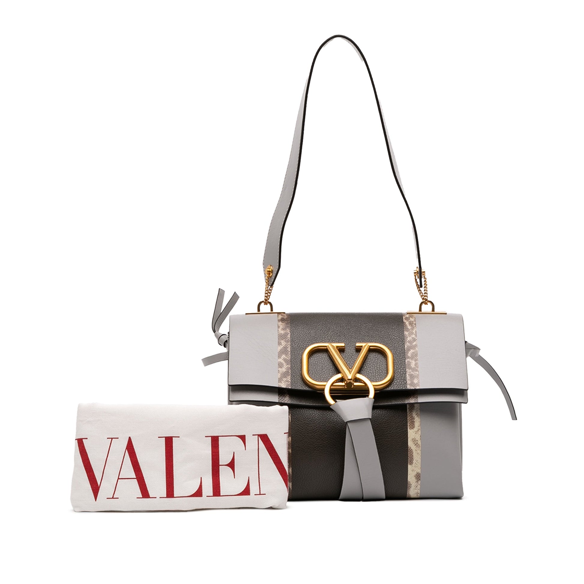 Valentino Small Watersnake Trimmed Colorblock Calfskin Vring Shoulder Bag