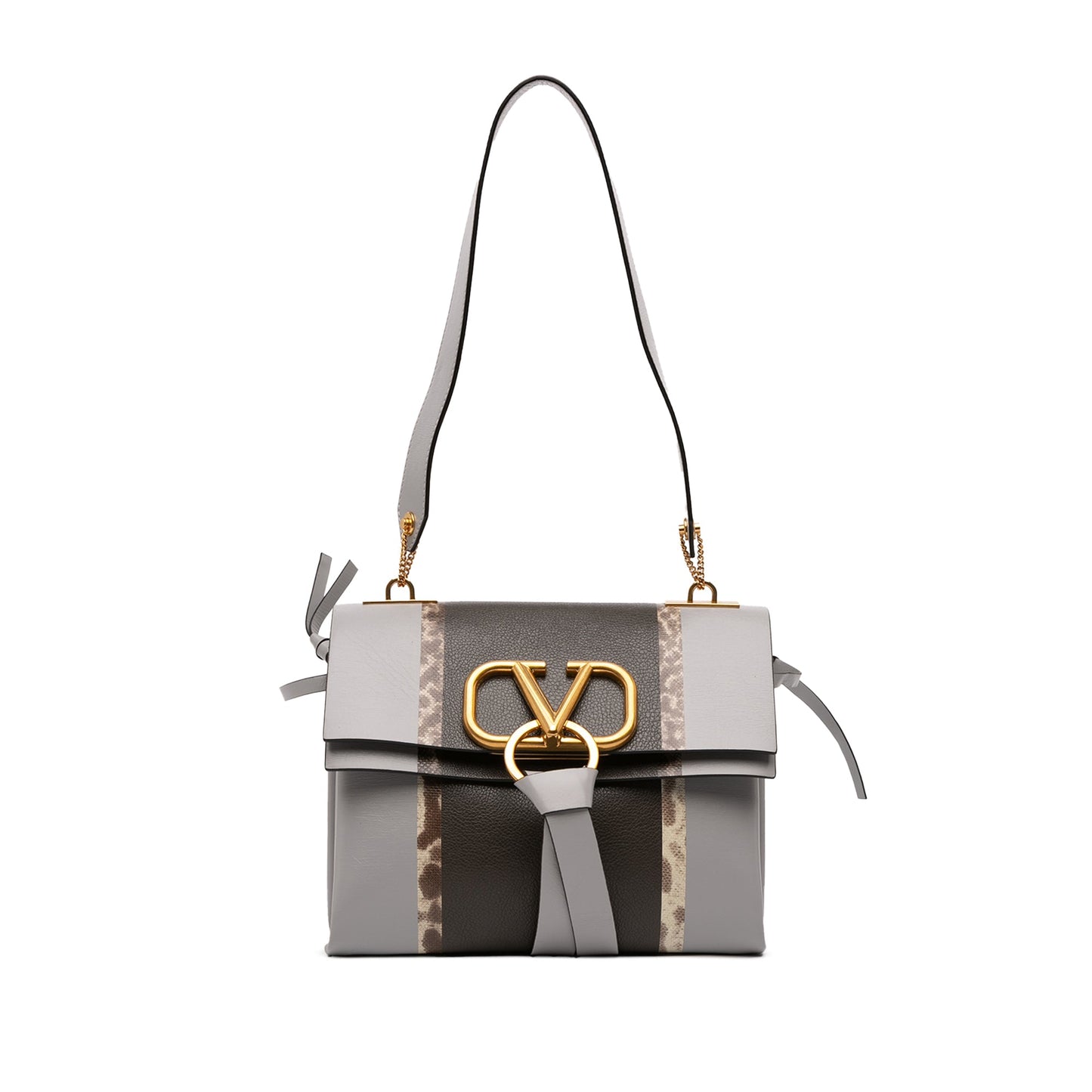 Valentino Small Watersnake Trimmed Colorblock Calfskin Vring Shoulder Bag