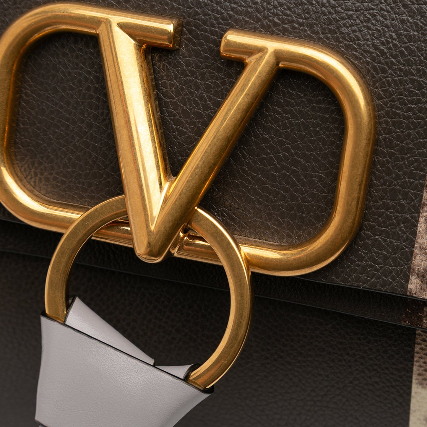 Valentino Small Watersnake Trimmed Colorblock Calfskin Vring Shoulder Bag