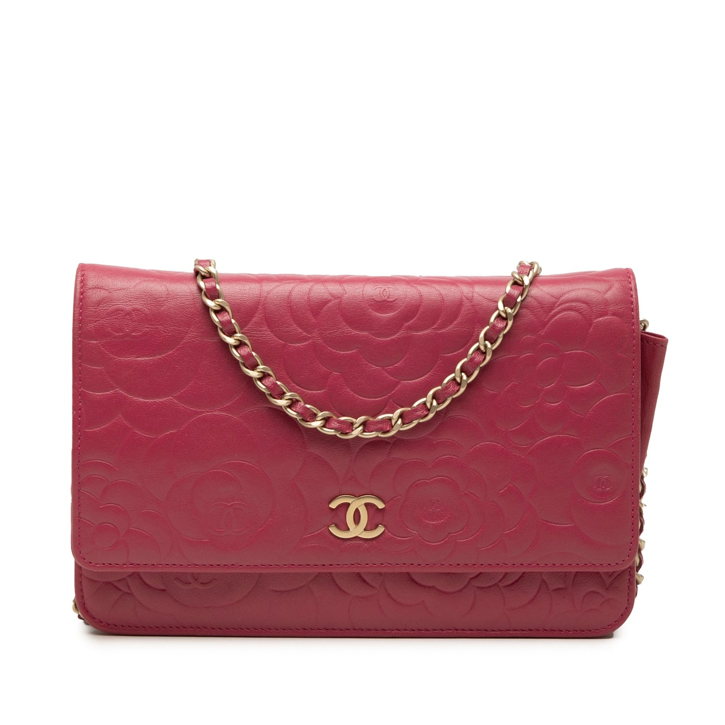 Chanel CC Embossed Lambskin Camellia Wallet On Chain
