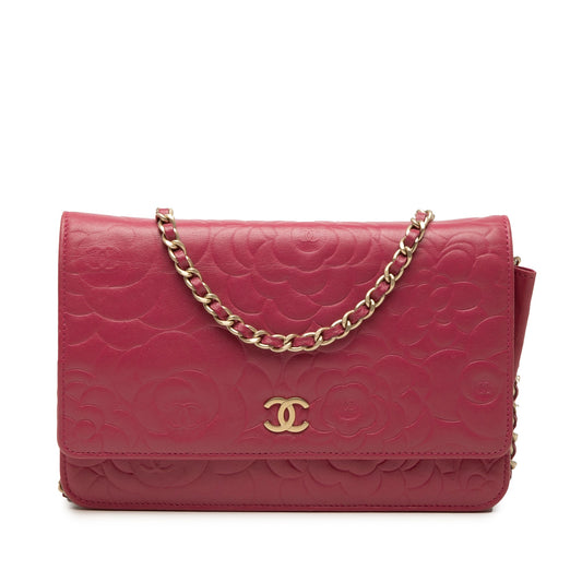 Chanel CC Embossed Lambskin Camellia Wallet On Chain