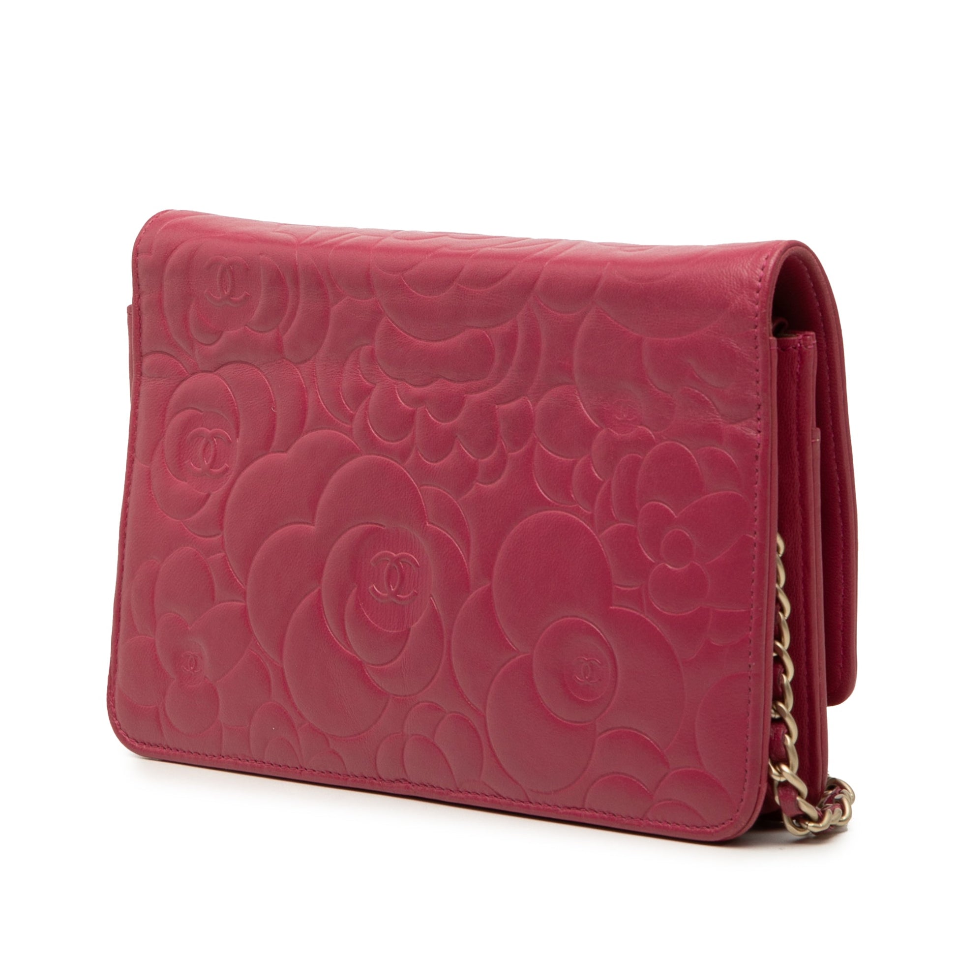 Chanel CC Embossed Lambskin Camellia Wallet On Chain