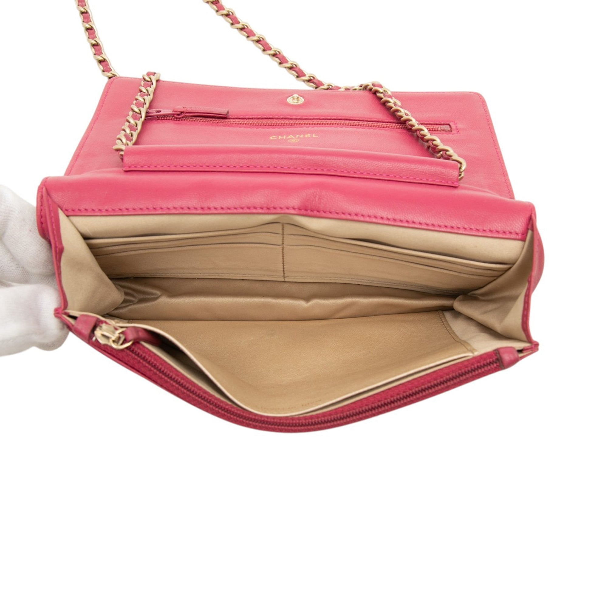 Chanel CC Embossed Lambskin Camellia Wallet On Chain