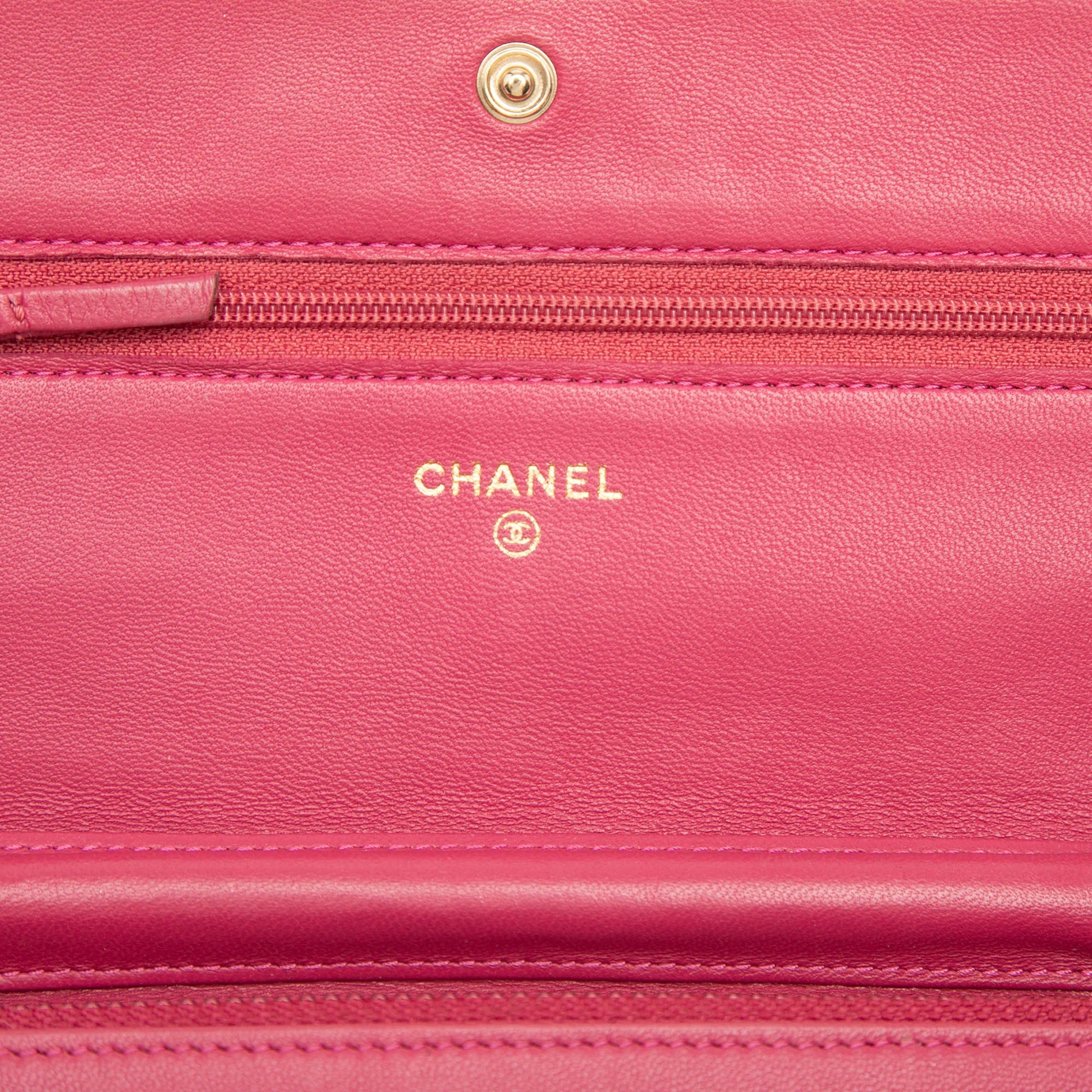 Chanel CC Embossed Lambskin Camellia Wallet On Chain