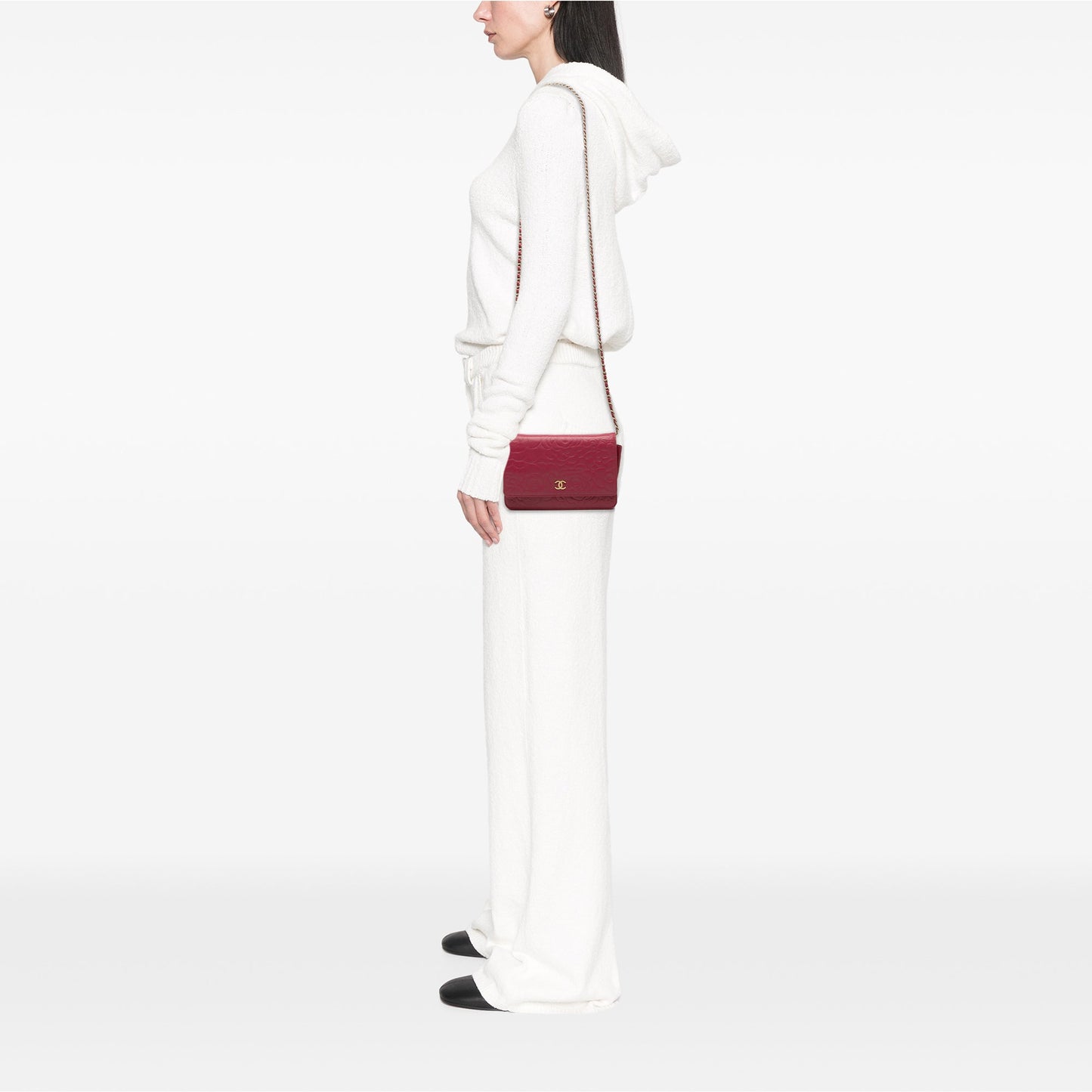 Chanel CC Embossed Lambskin Camellia Wallet On Chain