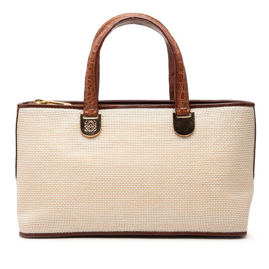 LOEWE Croc Embossed Leather Trimmed Mesh Anagram Satchel