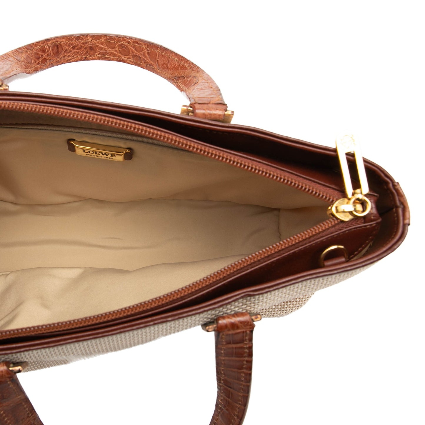 LOEWE Croc Embossed Leather Trimmed Mesh Anagram Satchel