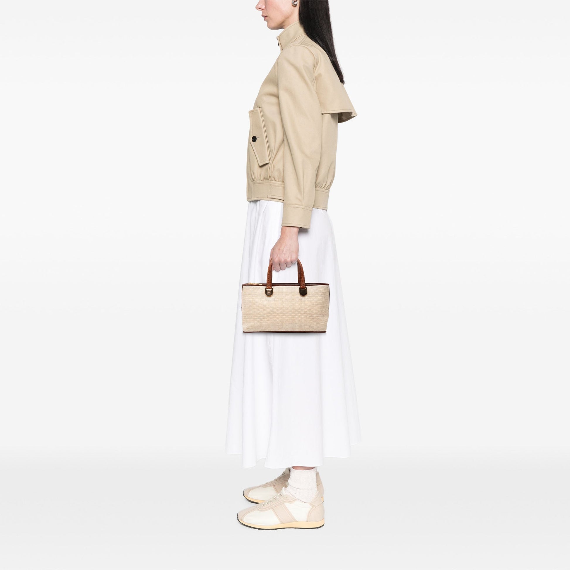 LOEWE Croc Embossed Leather Trimmed Mesh Anagram Satchel