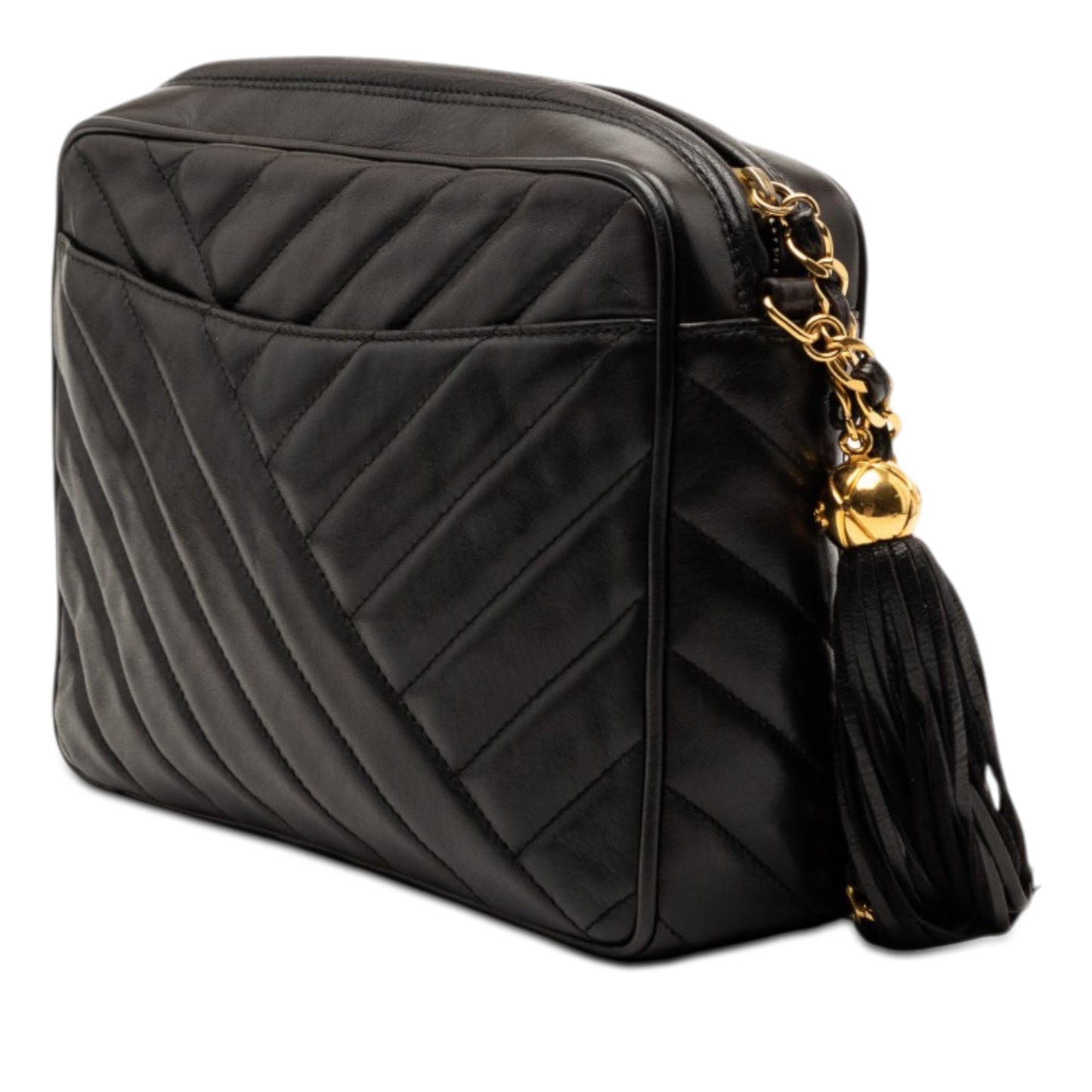 Chanel CC Diagonal Quilted Lambskin Tassel Camera Bag