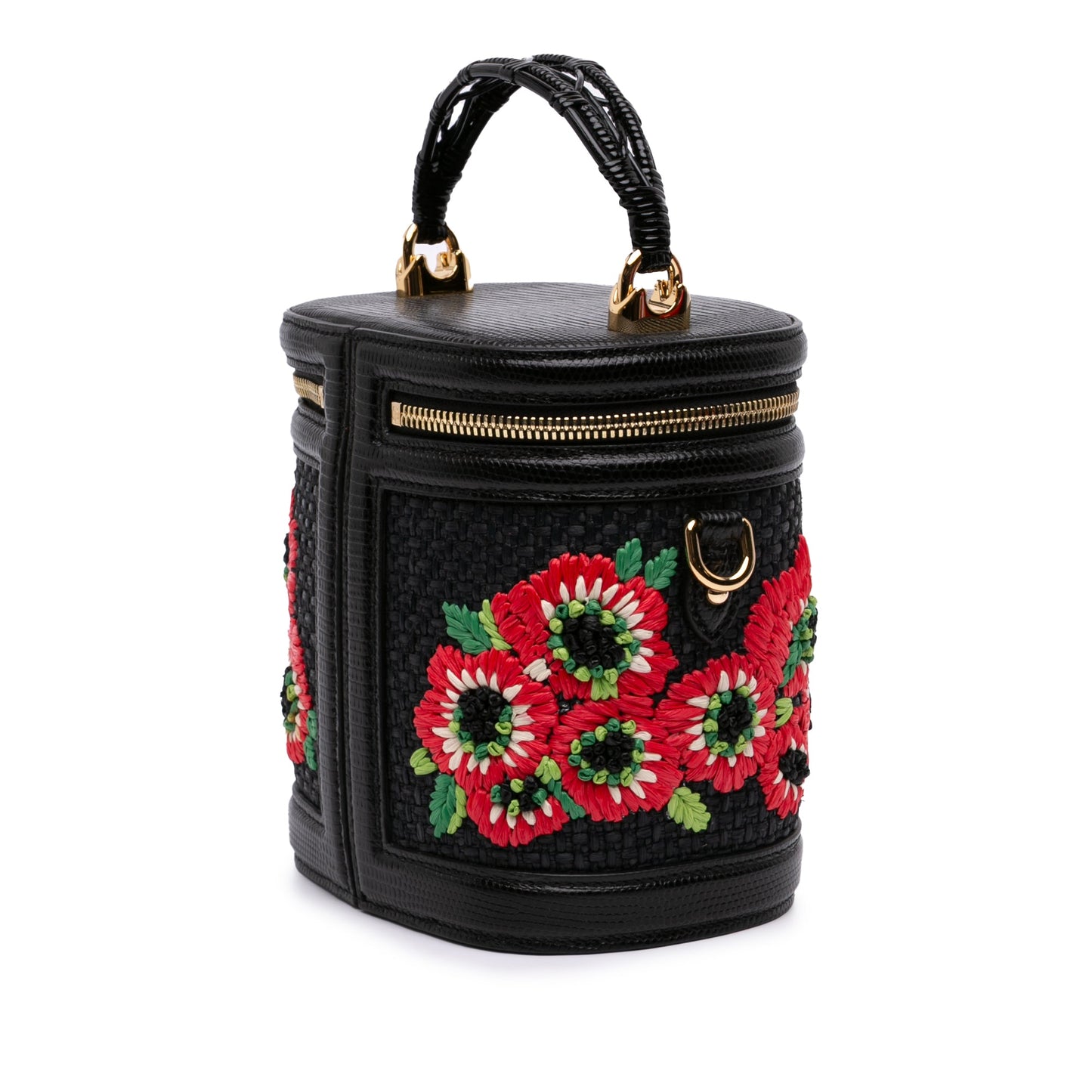 Dolce & Gabbana Floral Embroidered Raffia and Lizard Embossed Calfskin DG Girls Vanity Bag