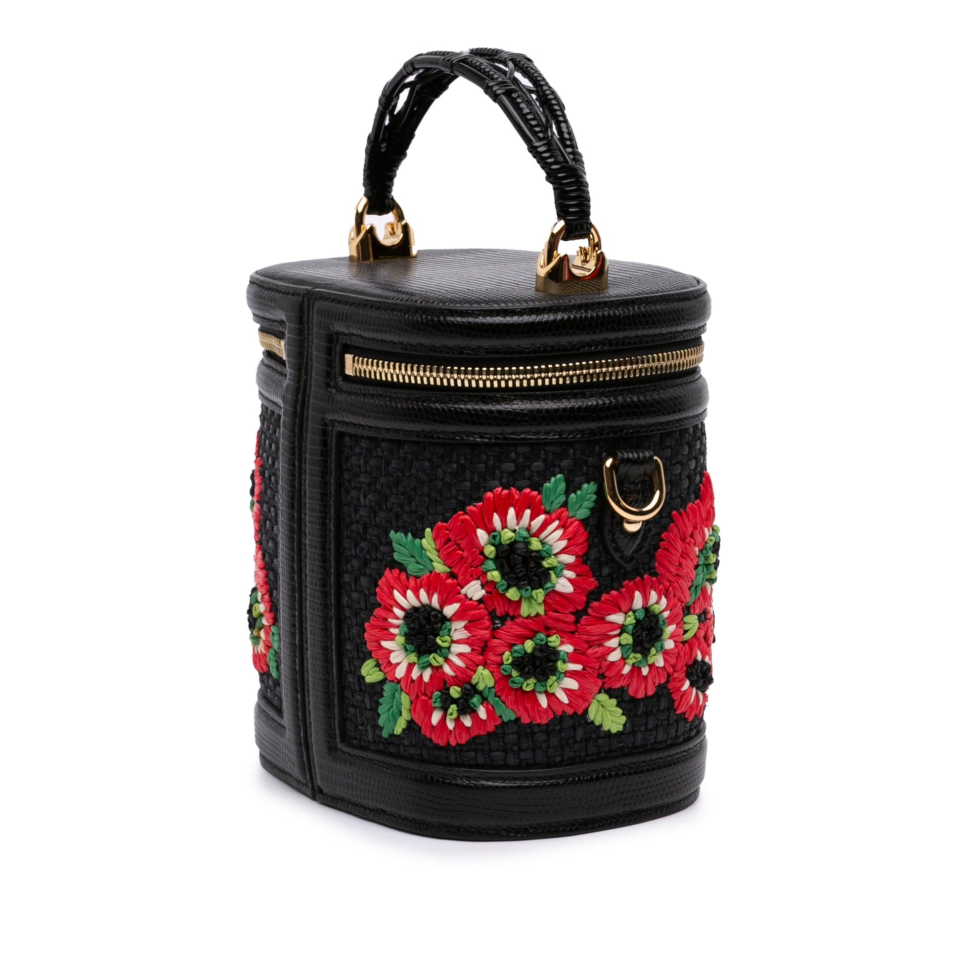 Dolce & Gabbana Floral Embroidered Raffia and Lizard Embossed Calfskin DG Girls Vanity Bag