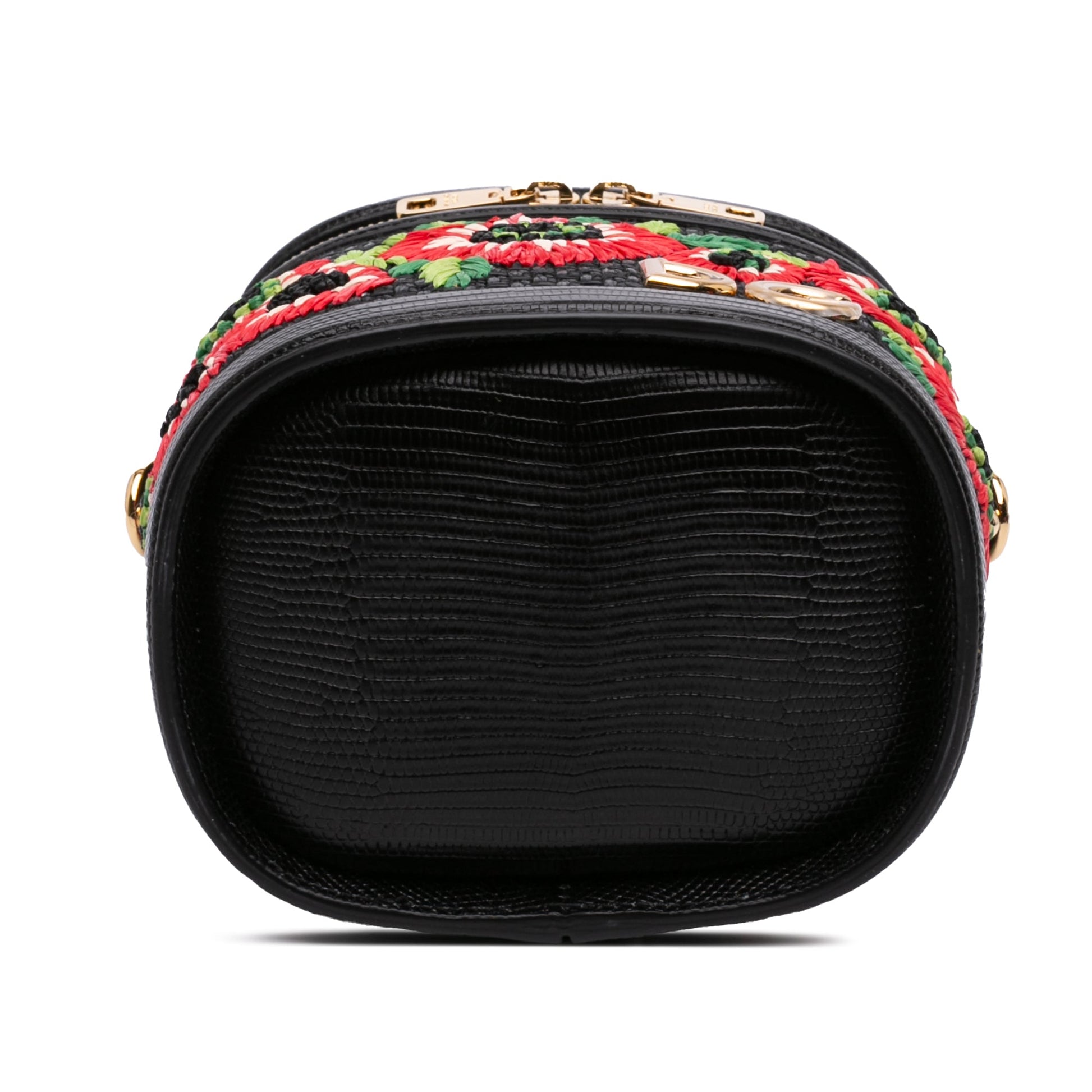 Dolce & Gabbana Floral Embroidered Raffia and Lizard Embossed Calfskin DG Girls Vanity Bag