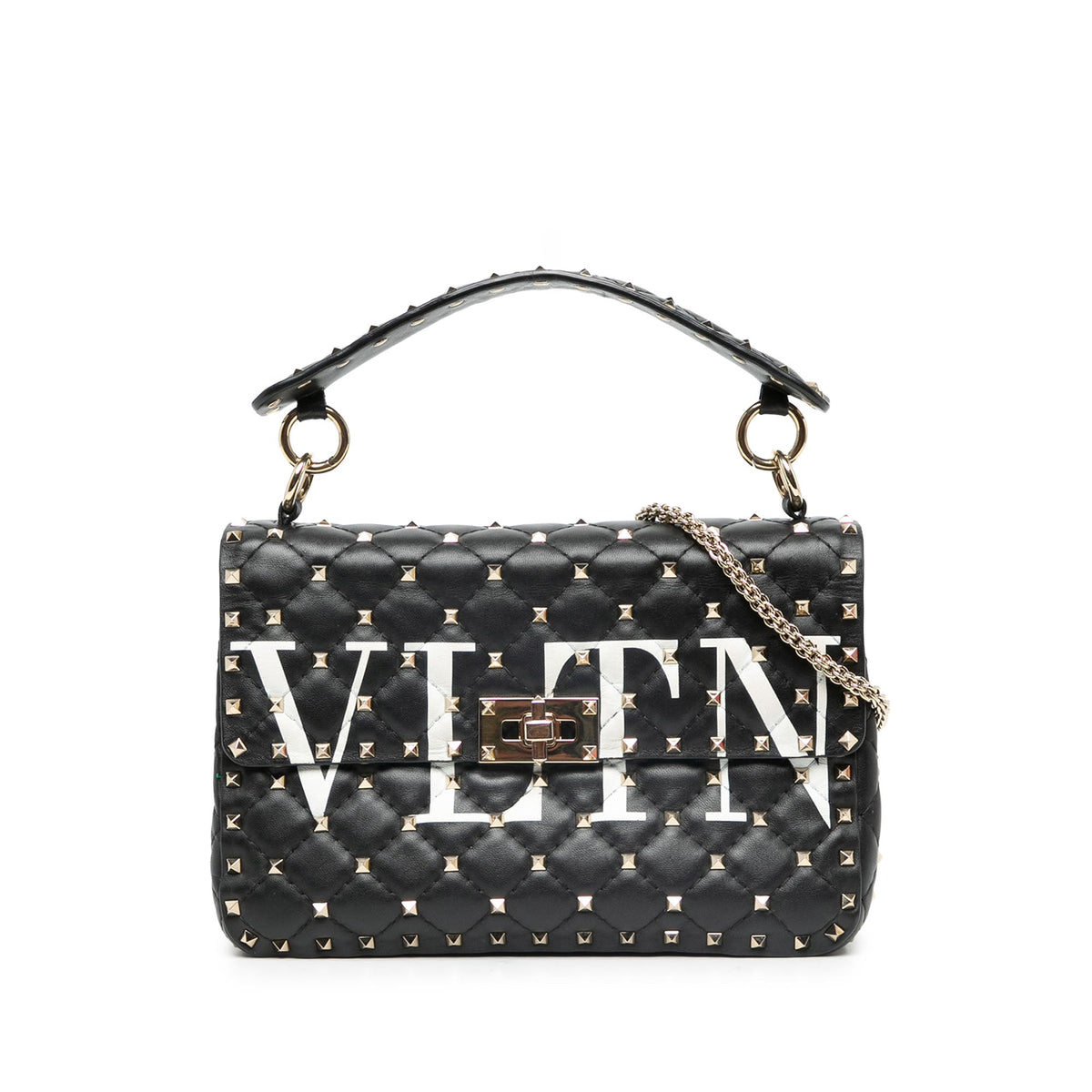 Valentino Medium Lambskin VLTN Rockstud Spike Satchel — Black