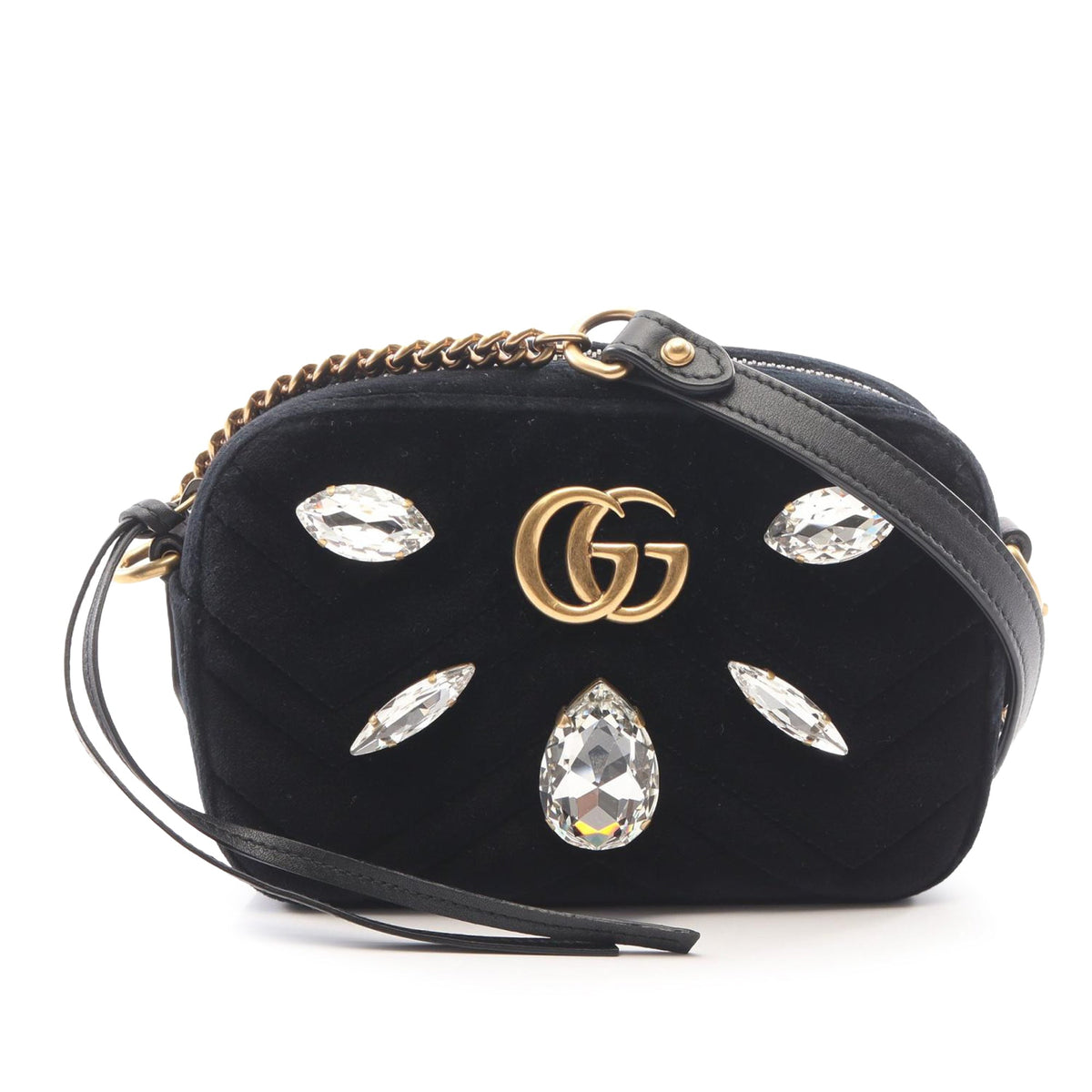 Gucci Mini GG Marmont Crystal Embellished Matelasse Velvet Crossbody