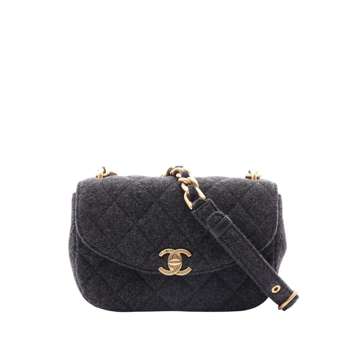 Chanel Small CC Quilted Felt Flap — Gray