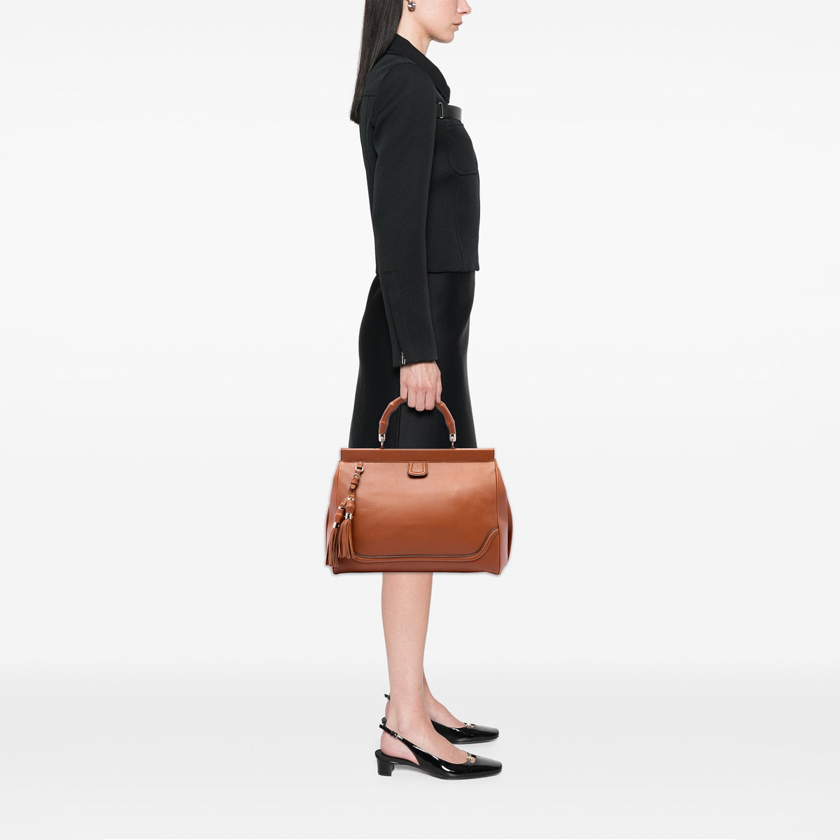 Gucci Medium Calfskin Bold Bamboo Top Handle Bag