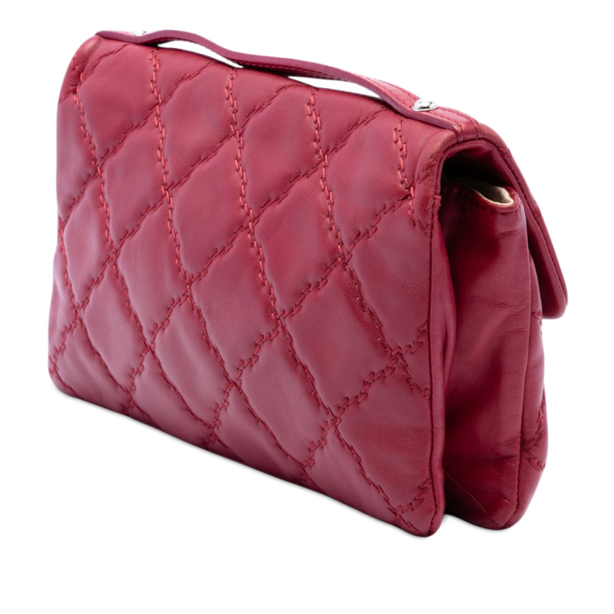 Chanel Quilted Calfskin Double Stitch Hamptons Clutch with Chain