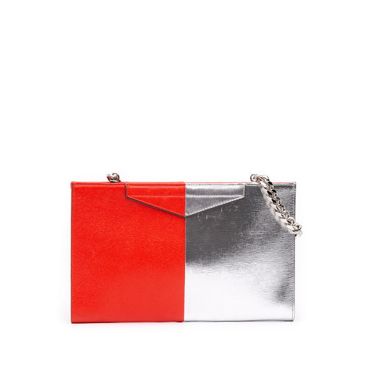 Fendi Bicolor Metallic Leather Grande Clutch with Chain
