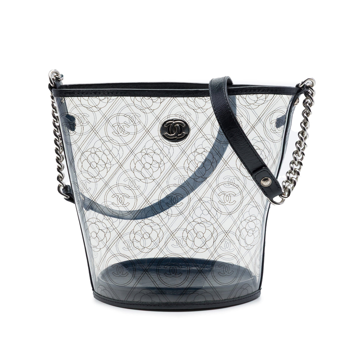 Chanel Medium PVC and Crumpled Calfskin Camellia Coco Bucket Bag