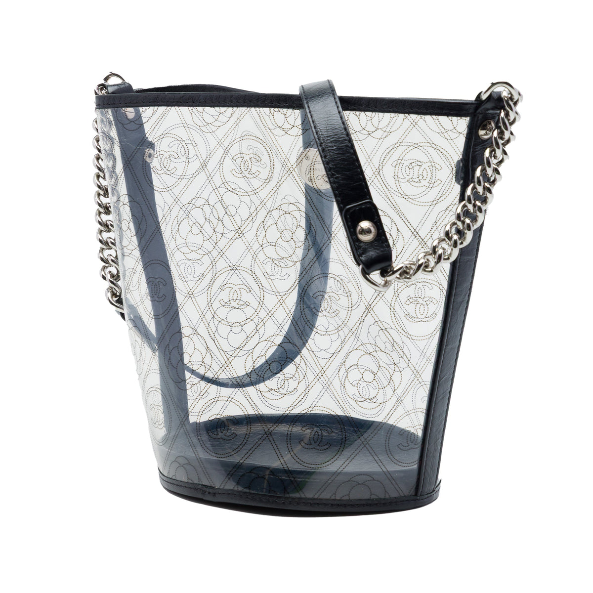 Chanel Medium PVC and Crumpled Calfskin Camellia Coco Bucket Bag