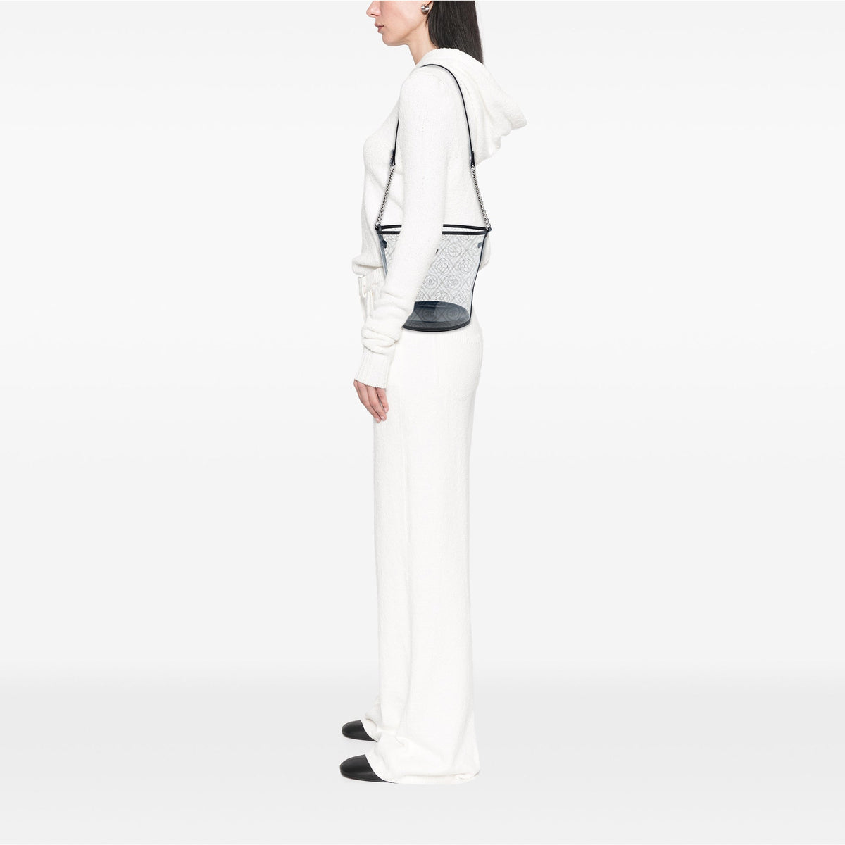 Chanel Medium PVC and Crumpled Calfskin Camellia Coco Bucket Bag