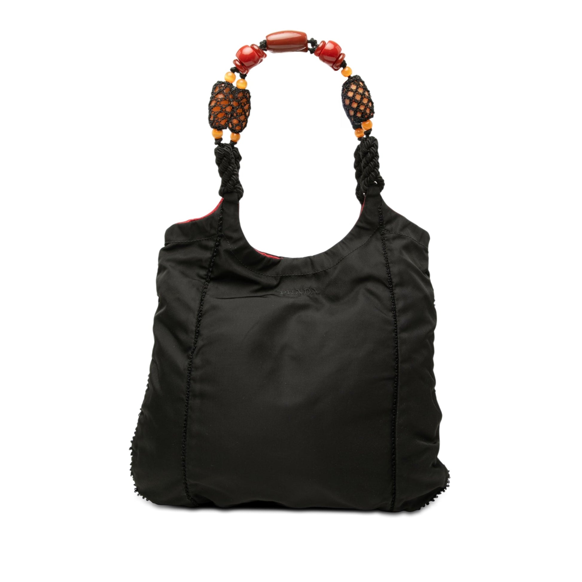 Prada Tessuto Beaded Handle Hobo