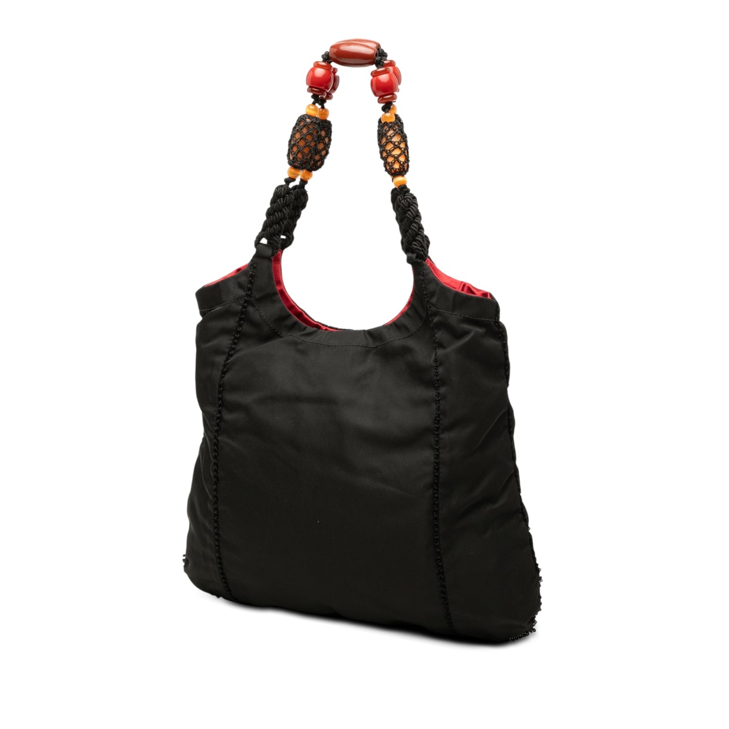 Prada Tessuto Beaded Handle Hobo