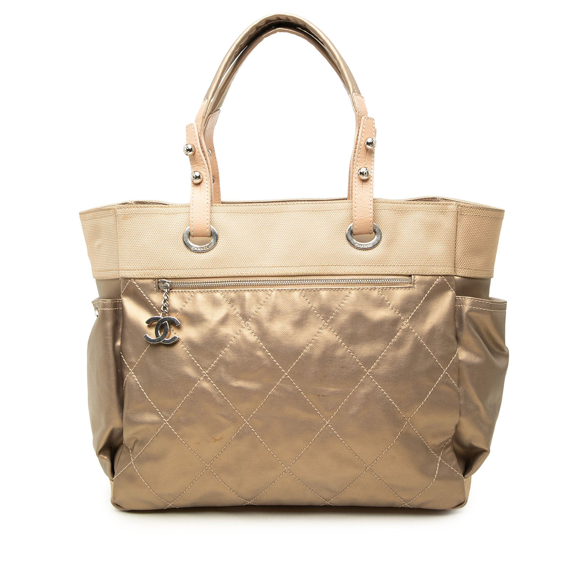 Chanel Large Quilted Coated Canvas Paris Biarritz Tote — Gold