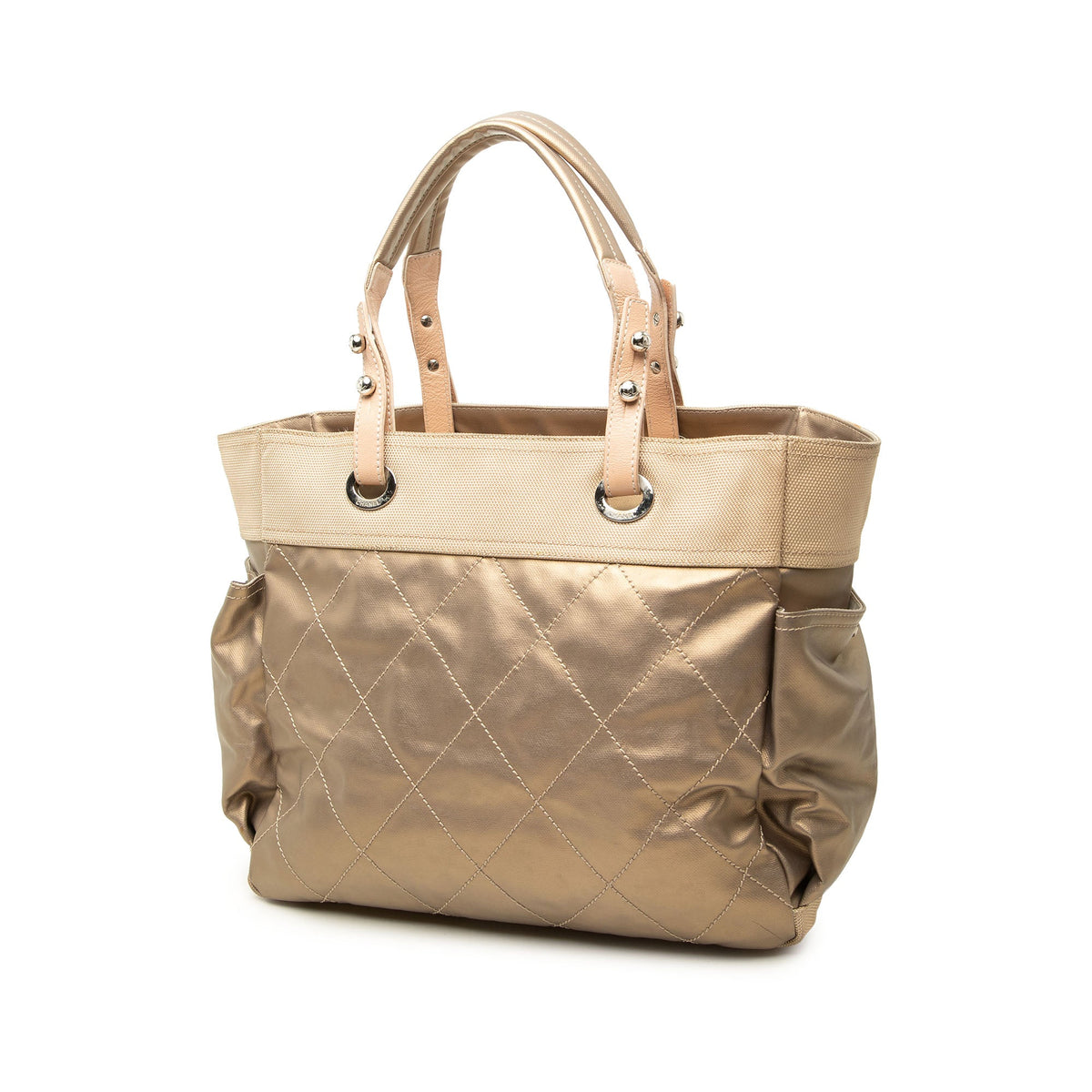 Chanel Large Quilted Coated Canvas Paris Biarritz Tote — Gold