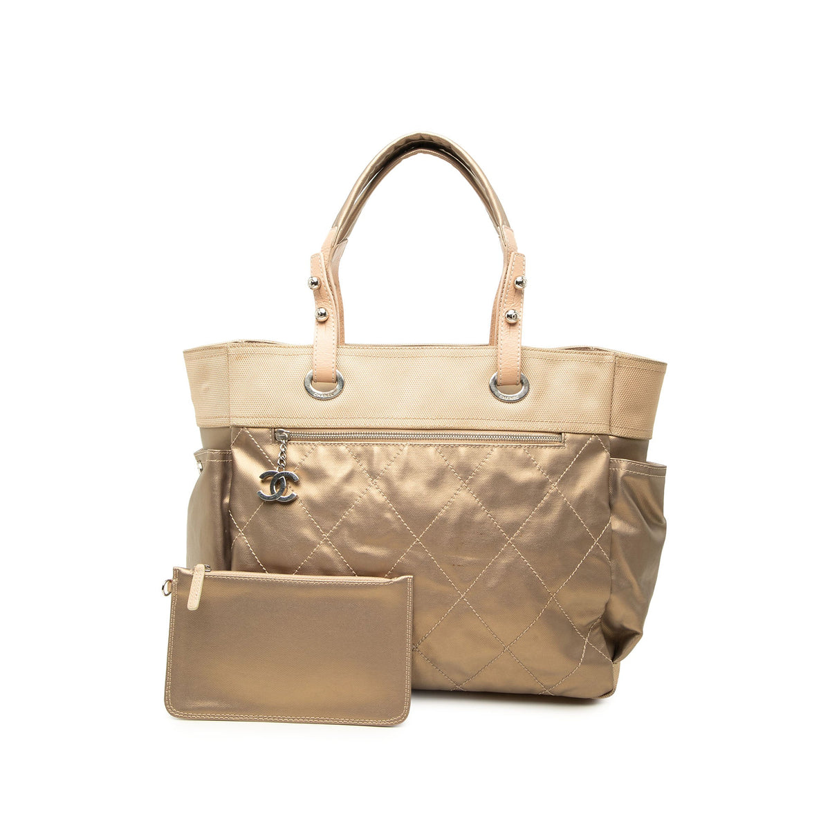 Chanel Large Quilted Coated Canvas Paris Biarritz Tote — Gold