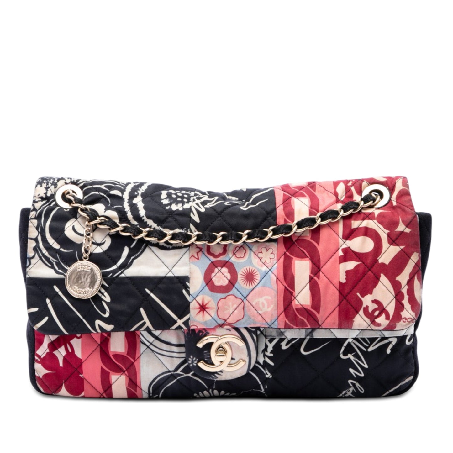 Chanel Jumbo Printed Nylon and Jersey Patchwork Single Flap