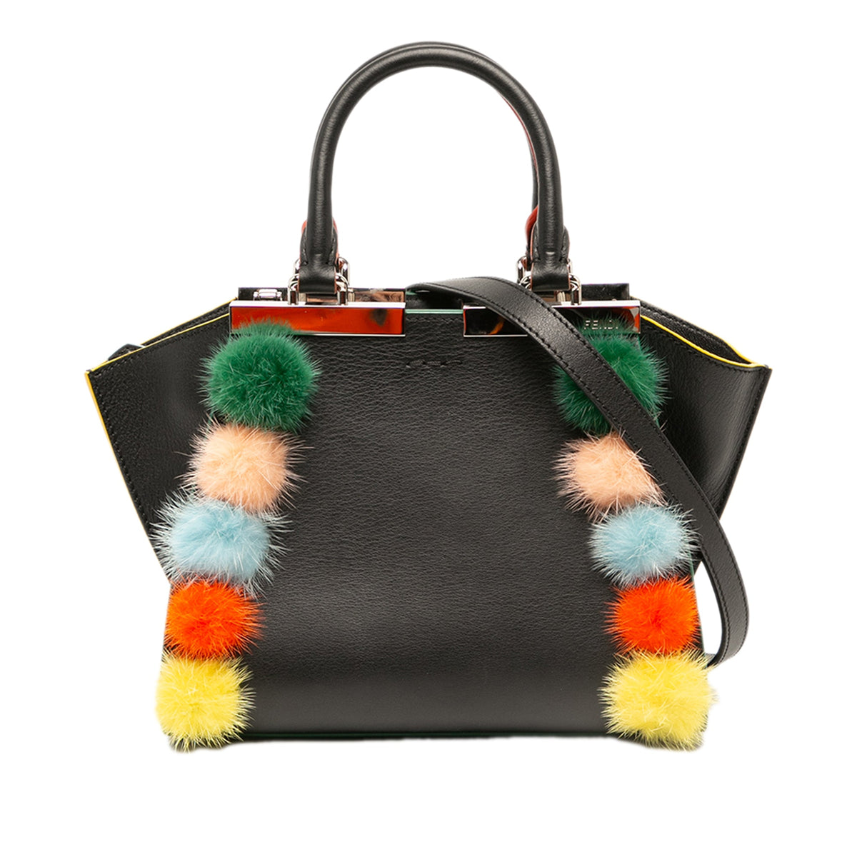 Fendi Mini Leather Pom Pom 3Jours Satchel — Black