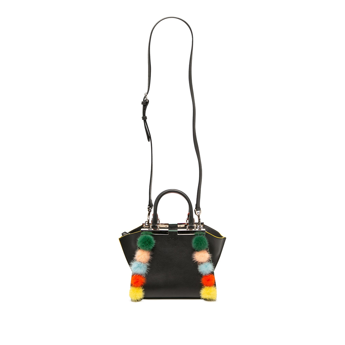 Fendi Mini Leather Pom Pom 3Jours Satchel — Black
