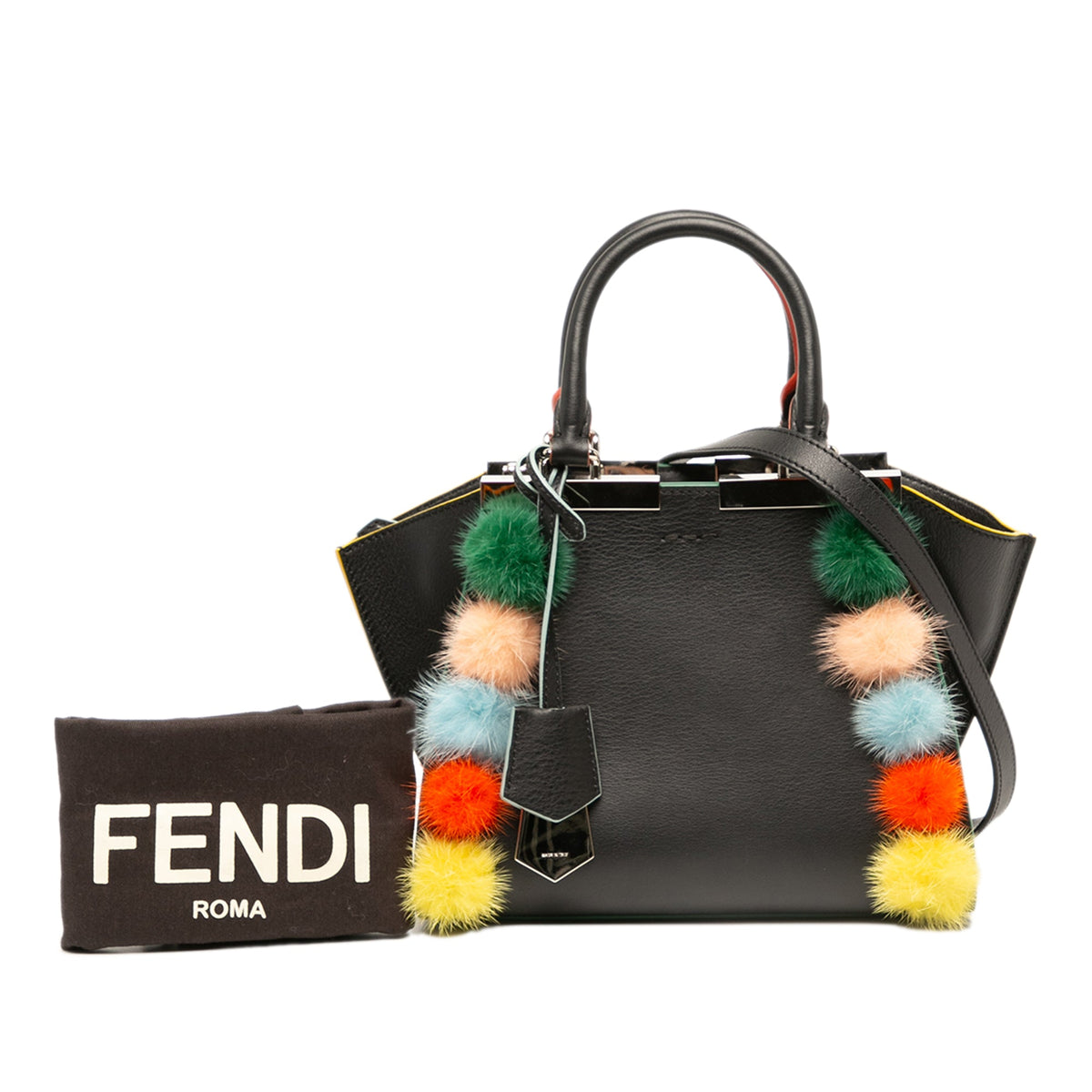 Fendi Mini Leather Pom Pom 3Jours Satchel — Black