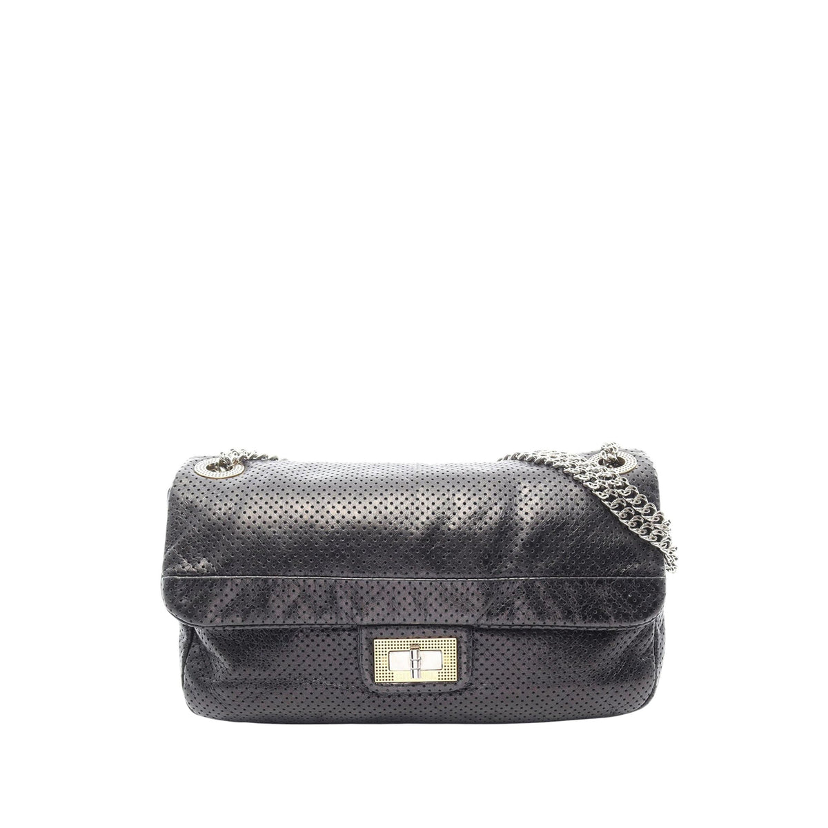 Chanel Medium Perforated Calfskin Reissue 2.55 Drill Flap — Black