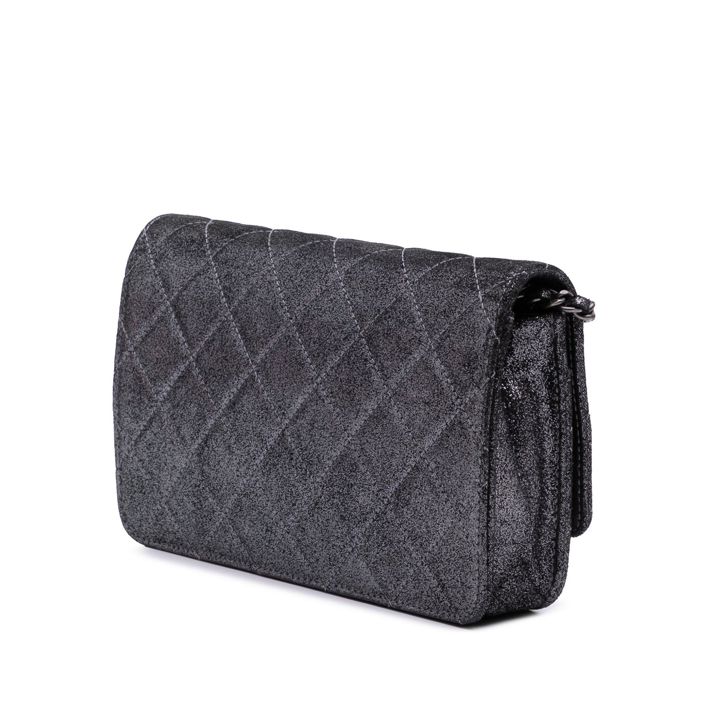 Chanel Quilted Iridescent Lambskin Tartan Button Wallet On Chain