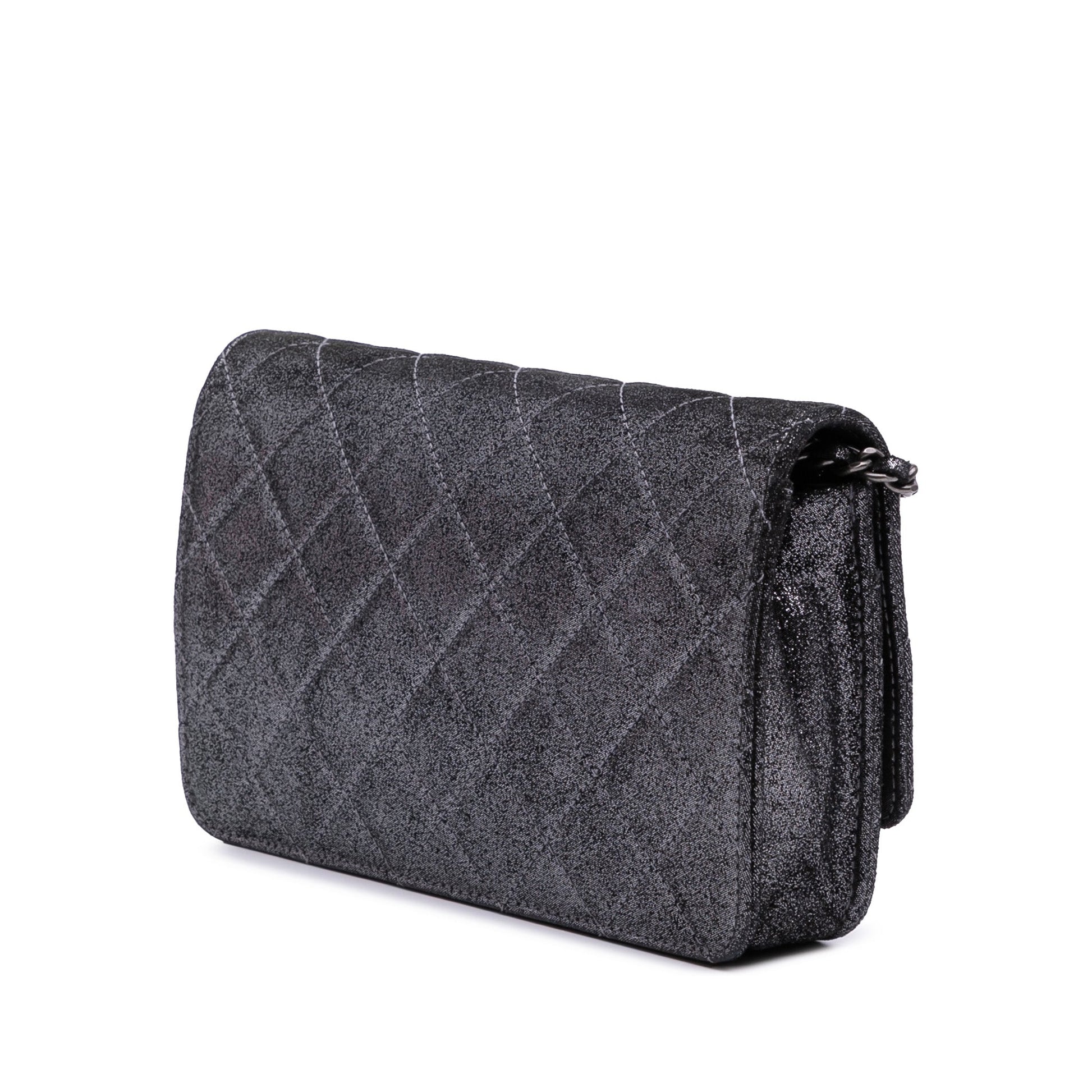 Chanel Quilted Iridescent Lambskin Tartan Button Wallet On Chain
