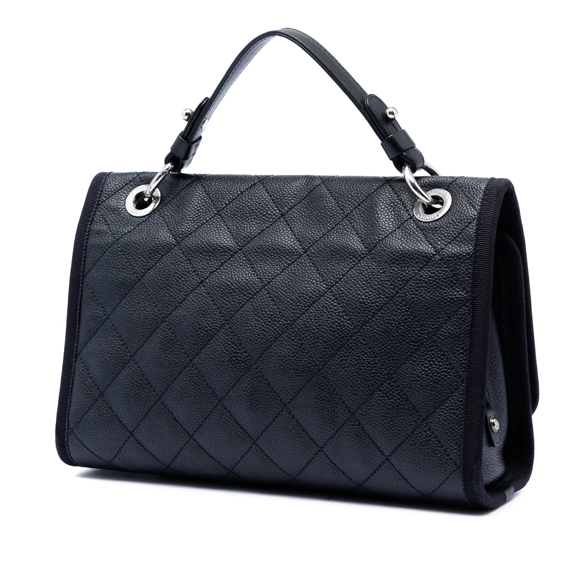 Chanel CC Bicolor Quilted Caviar and Grosgrain Top Handle Flap