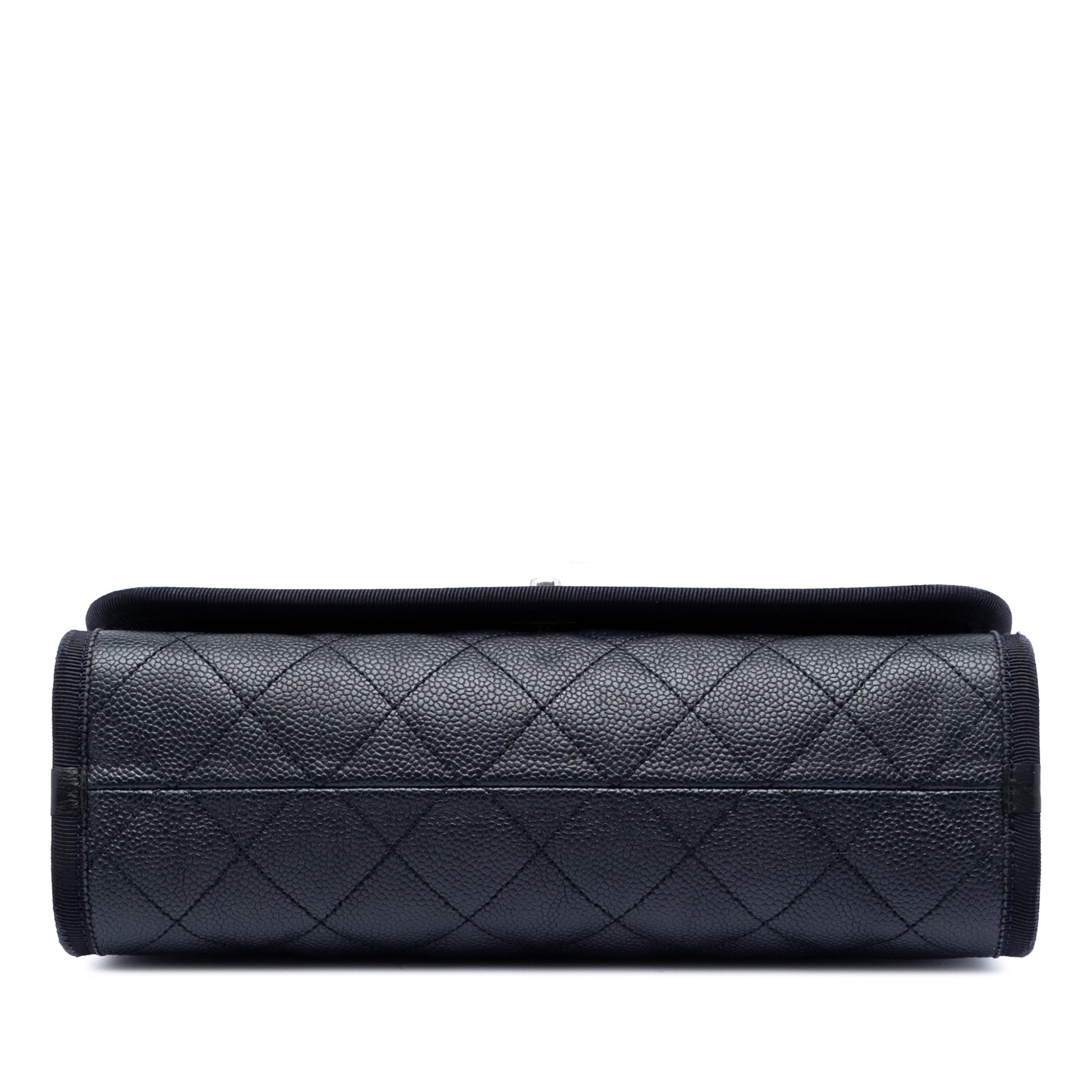 Chanel CC Bicolor Quilted Caviar and Grosgrain Top Handle Flap