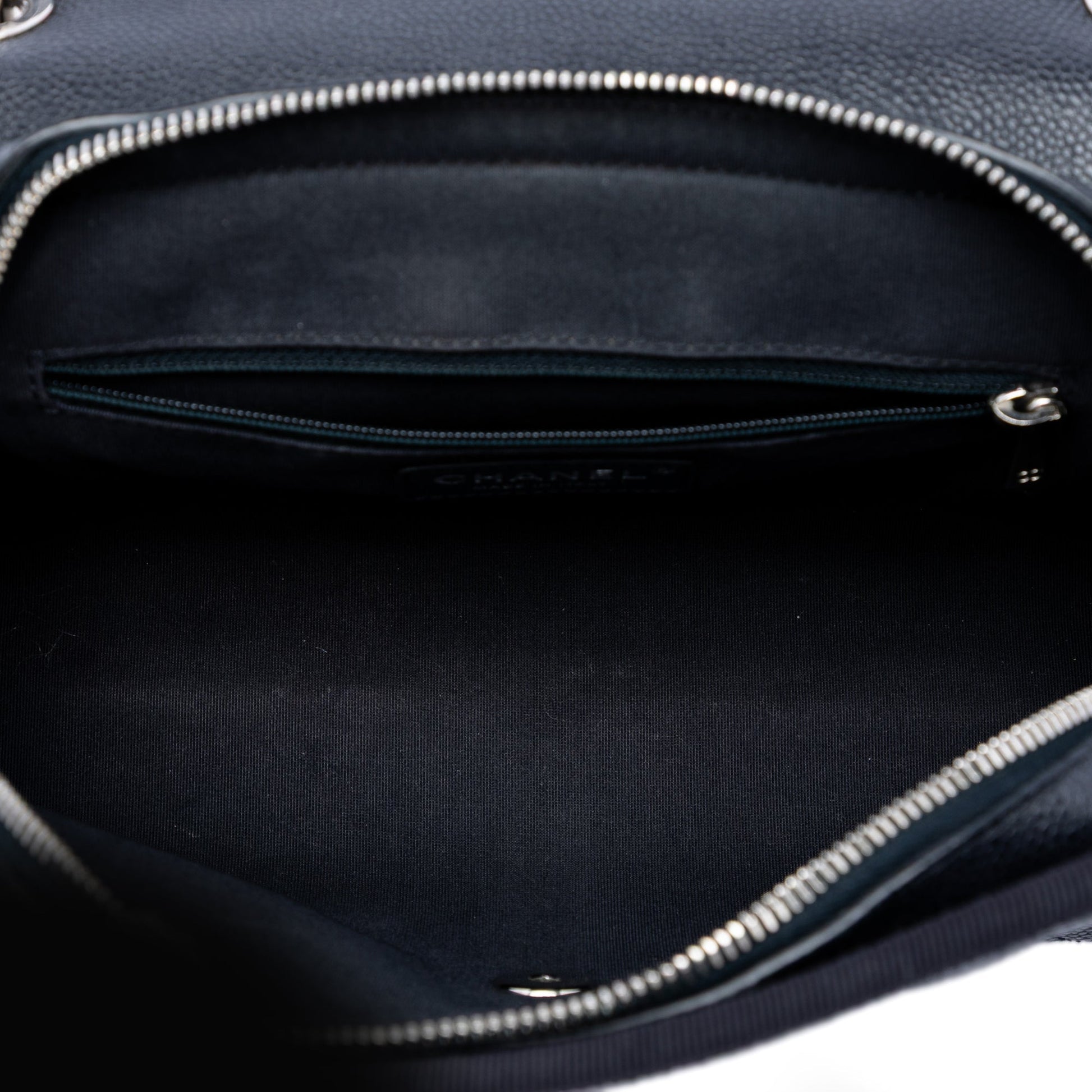 Chanel CC Bicolor Quilted Caviar and Grosgrain Top Handle Flap