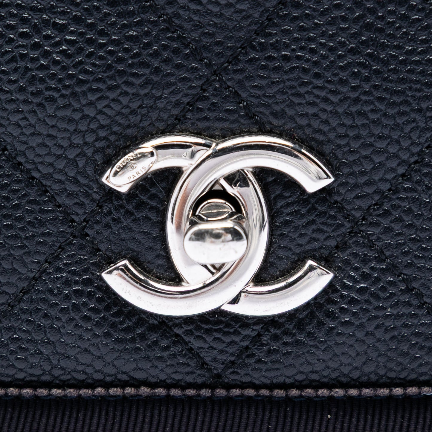 Chanel CC Bicolor Quilted Caviar and Grosgrain Top Handle Flap