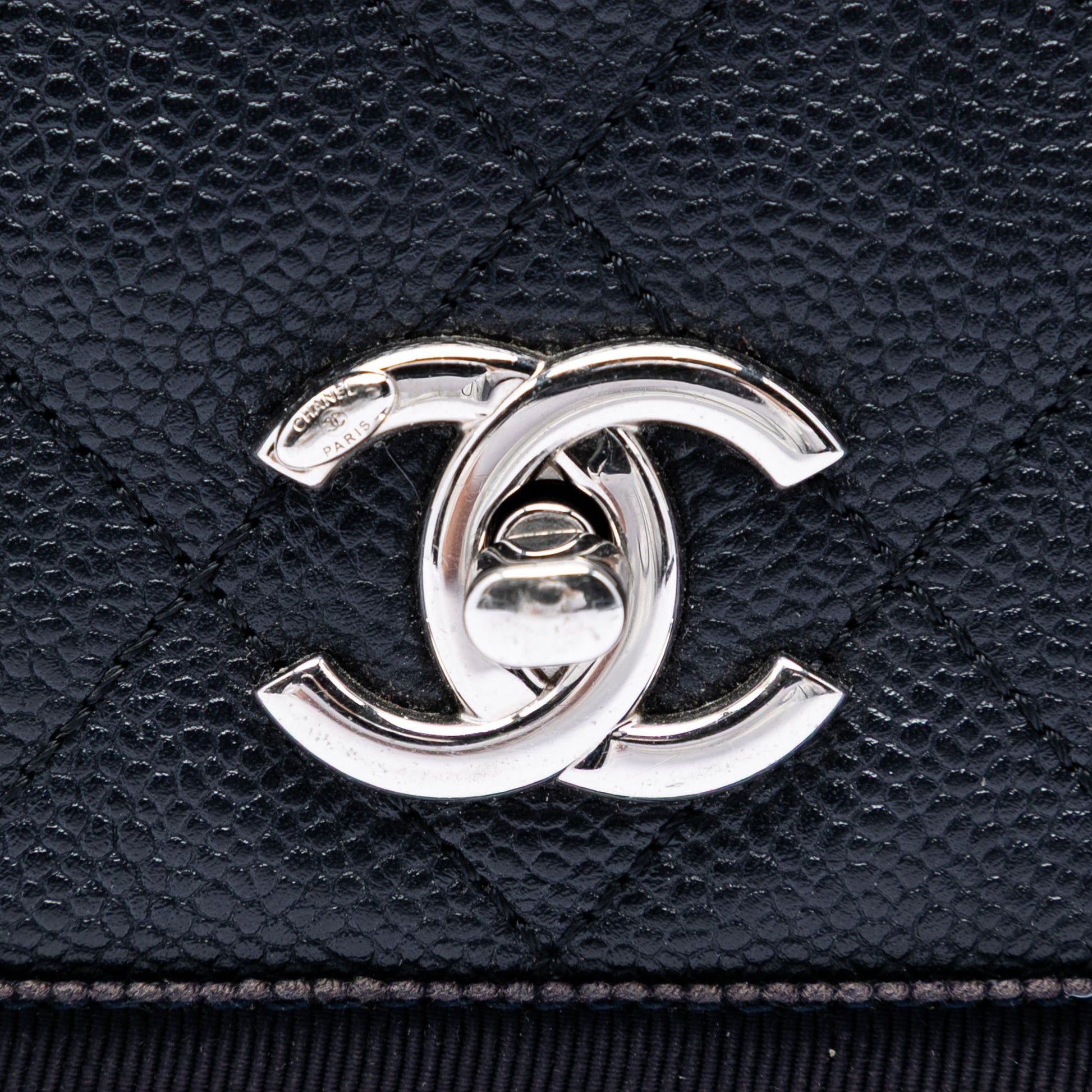 Chanel CC Bicolor Quilted Caviar and Grosgrain Top Handle Flap